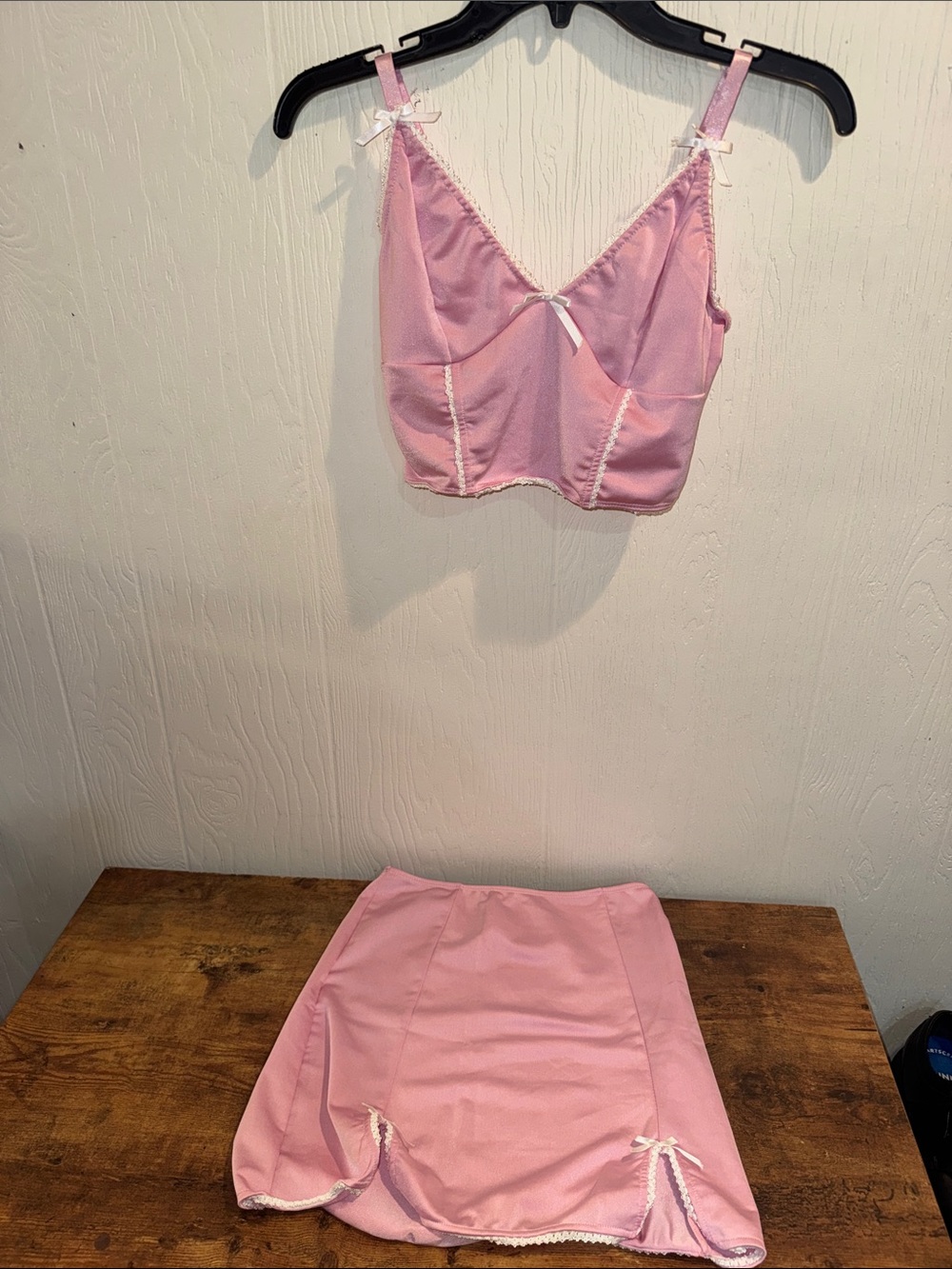 Pink Satin Lingerie Two-Piece Set